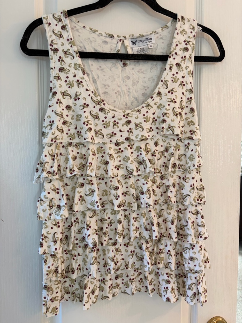 Papillon Blanc Cream Paisley Ruffle Tank Top